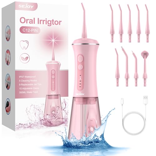 Irrigador bucal inalámbrico 2024, limpiador dental eléctrico Water Flosser, modo DIY, 5 modos y 9 boquillas, 350 ml ducha dental IPX7 resistente al agua, ganador de la prueba del irrigador oral para