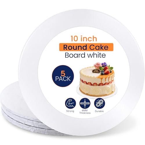 SAMZ Packaging 10 White Glossy Masonite Cake Board Strong Round Cake Board Cake Drum 4mm Thick (Pack of 5)