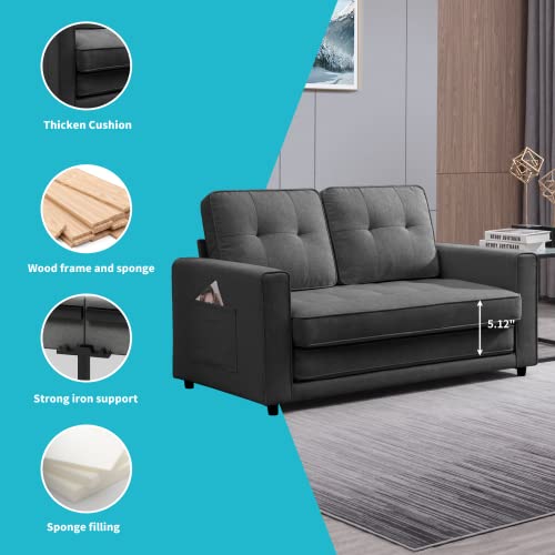 Cecer 2 In 1 Folding Sofa Bed With Two Storage Pockets, Linen Convertible Fold Out Couch Bed, Loveseat Sleeper Sofa, Sofa Bed Couch, Couches For Living Room, Apartment, Dark Grey #TOP2