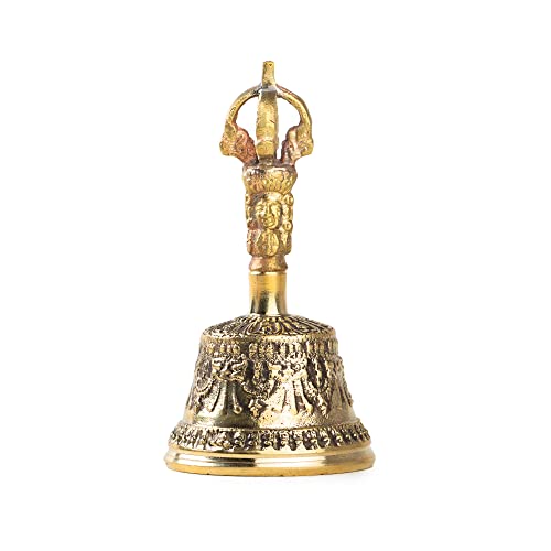 Mini Tibetan Bell Bajra Set - Dharma Object Alter Pray Singing Bowl Hand Bell Handmade Buddhist Meditation Bell By Himalayan Bazaar (4-Inch) #TOP2