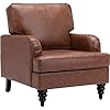 Accent arm chair elegant midcentury modern comfy corner sofa chairs soft padded waiting room club chair with thick cushion for living room bedroom office waiting room pu brown  urban country home decor