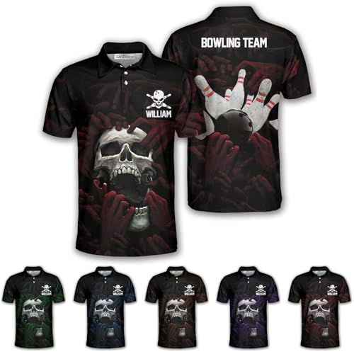 DnDeez Custom Bowling Shirts, Skull Bowling Jerseys Unisex Polo Hawaiian, Personalized Name 5