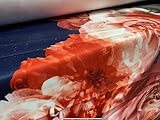 Scuba - Tela elástica de elastano para vestir, por metro, estampado de rosas gigantes, color azul marino y rosa
