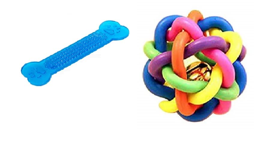 JUSTKIDDING Dog Rubber Gel Transparent Chew Teether Bone + Ball Toy Combo Pack of 2 for Small/Medium/Puppy/Large Breed (Gel Transparent Chew Teether Bone + Knot Ball)