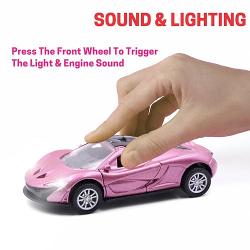 Image of ADITI TOYS Die Cast Car for Kids Alloy Metal Pull Back Car Toy Car Toy Vehicle with Openable Doors & LED Lights Car for Kids Collectible Toy Vehicle Gift for Kids Boys Girls BIS Approved (Pink)