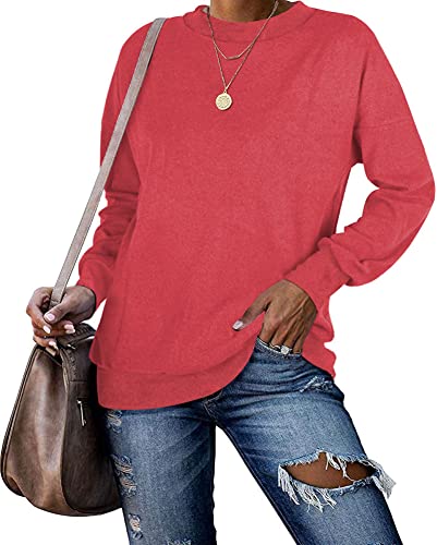 PLMOKEN Plus Size Sweatshirts for Women Casual Long Sleeve Round Neck Shirts tunic tops for Leggings M-4XL(Red,4XL) — view 2