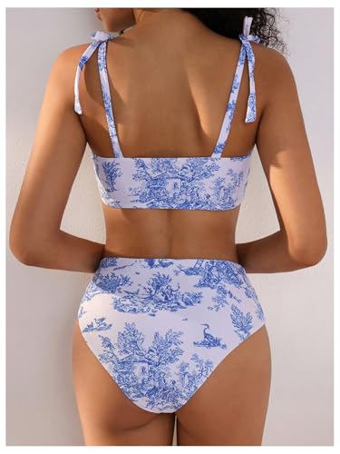 Floerns Women's Tie Shoulder Bikini Swimsuit Floral High Waisted 2 Piece Bathing Suit2