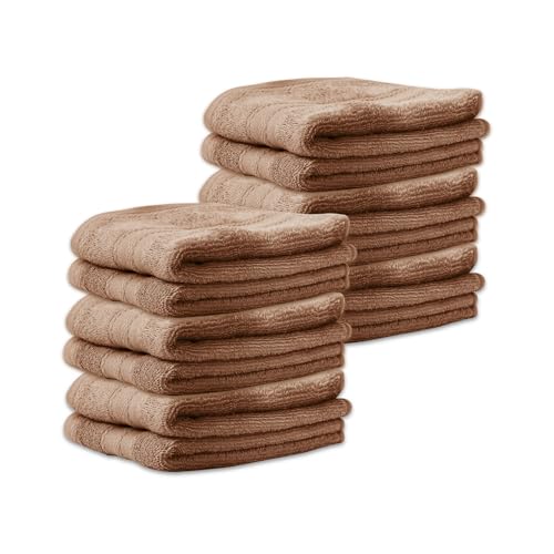 Image of Layers 100% Cotton Face Towels | 450 GSM Soft & Highly Absorbent | Aqua Plush Collection | Pack of 12 Super Soft Towels for Men & Women | 30 x 30 cm - Brown
