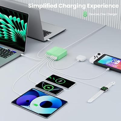 320W USB C Charger Block, 8-Port USB C Charging Station PD 65W PC Laptop Fast Charger Adapter for MacBookPro/Air,DELL,iPad,Portable Charging Station for iPhone,Samsung Galaxy (Green)