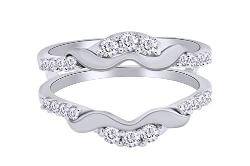 AFFY 1/3 Ct. Round Chevron Ring Guard Enhancer with Cubic Zirconia in 14K Gold Over Sterling Silver 0.33 Carat Ring Size-7