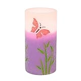 Flameless LED Candle with Timer Battery Operated Real Wax Pillar Candles Embossed Purple Butterfly Pattern