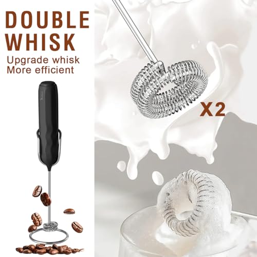 Image of SUPRUS Ultra Fast Handheld Milk Frother Double Whisk with Stand 2 Batteries Stainless Steel for Lattes Cappuccino Matcha Hot Chocolate Coffee Bar Accessories Kitchen Gadgets Gift