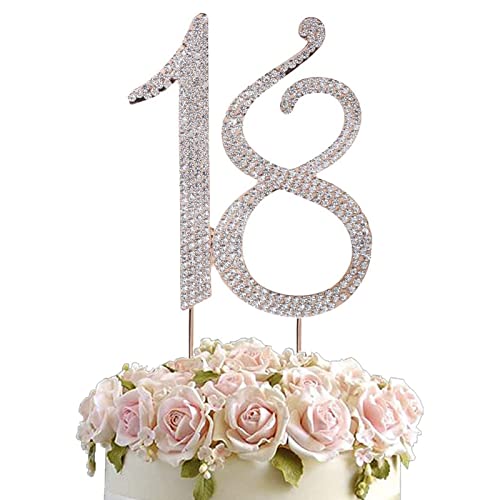 18 Numéro Décoration de Gâteau, Doyuky Gâteau Topper Cristal Strass 18, Décoration de Gâteau Strass pour La Fête du 18e Anniversaire, Décoration de Fête d'Anniversaire(Or) Cover