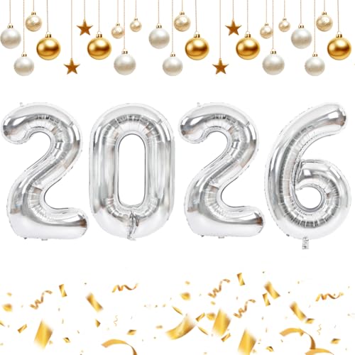 Image of TONIFUL 2026 Graduation Balloons 40 Inch Number Balloons Aluminum Foil Mylar Balloons for Graduation New Year Eve Anniversary Decorations Class of 2026 Grad Party Supplies(Number 2026)