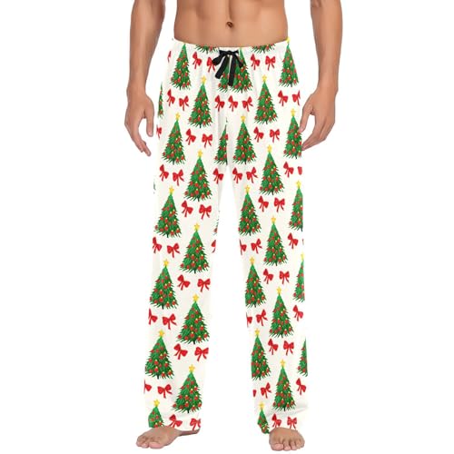 Christmas Trees and Bows Men's Pajamas Pants Cotton Sleep Bottoms Pants Lounge Sleepwear - S2