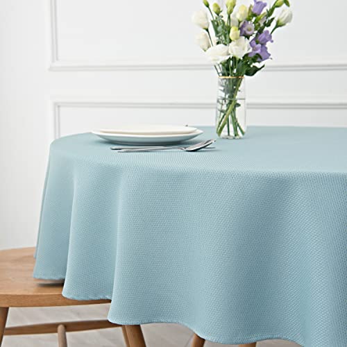 Image of maxmill Round Textured Tablecloth Spill-Proof Wrinkle Free Soft Jacquard Table Cloth for Circular Table Cover, for Dining Room Buffet Banquet Parties Holiday Dinner, 70 Inch Dusty Blue