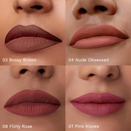 Image of Pilgrim Nude Temptation Mini Liquid Matte Lipstick 4 in 1 Pack Smudgeproof, Hydrating & Lightweight