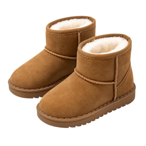 ESTABA Girls Boots Kids Winter Shoes Warm Short Ankle Snow Booties for Little Big Kids Chestnut 1 Big Kid
