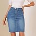 Midi Denim Skirt Women Stretchy High Waist Pencil Frayed Hem Jean Skirt Below Knee Business Casual Skirts with Pockets Jean Skirts for Women Denim Y2k Streetwear Womens Fashion Clothes