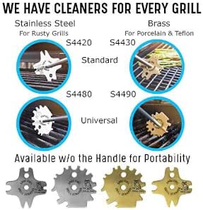 The Sage Owl Grill Scraper Cleaning Tool with Long Handle - for Hot Grates. Brass 5 in 1 Grill Cleaner with a 17" Long Handle, Works with Most Any Design, Brand and Style of Grill