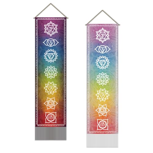 SUPERDANT 2 Piezas Tapiz de pared de chakra arte para Pared Manta colorido Tapices largo con borla decorativos para Casa Sala de Estar Apartamento Hotel 130x33cm