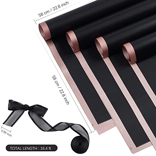 Jutieuo 20 Sheets Flower Wrapping Paper Florist Bouquet Supplies Waterproof Floral Wrapping Paper With Ribbon, 22.8X22.8 Inch (Black) #TOP1