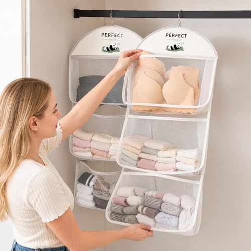 3-Tier Hanging Mesh Storage Organizer with Clear Pockets - Wall M...