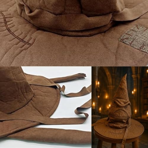 Image of Wanna Party Harry The Magician Sorting Hat Costume Accessory - Faux Suede, Adjustable, Wired Rim Hat, Patches & Straps for all Harry The Magician Fans