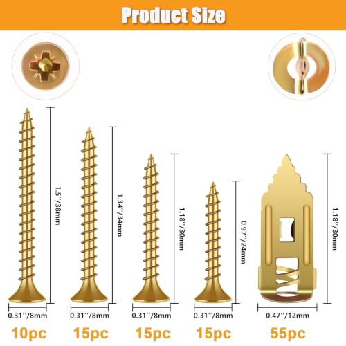 Image of KURUI 110Pcs Self Drilling Drywall Anchors with Screws Kit, Metal & Heavy Duty Grip Anchors for Wall, Sheetrock, Assorted Sizes for Picture Frames, Shelves & Home Decor