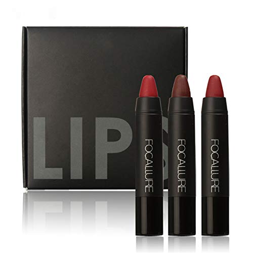 FOCALLURE 3 Pack Matte Lip Crayon, Highly Pigmented Long-Lasting Color Lipstick Set Creme Matte Lipstick Moisturizer Smooth Lip Stick Satin Mauve Lipstick, Z1