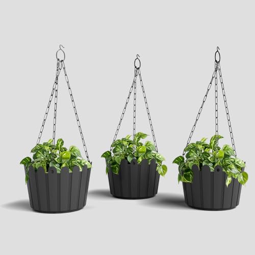 Image of YUCCABE ITALIA SHERA Hanging Fence 8 INCH Planter Pot Plastic Flower Hanging Pots for Home Decoration Sutiable for Indoor and Outdoor (Grey, Pack of 3)
