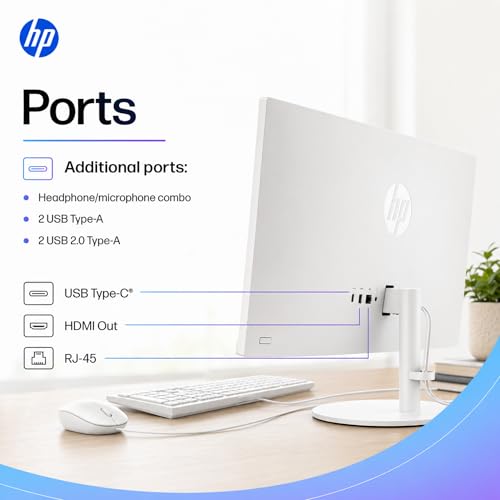 HP 22" FHD All-in-One Desktop Computer, 16GB RAM, 640GB Storage (128GB SSD + 512GB External), Quad-Cores Intel N100, Windows 11 & Office 365 for Web, Keyboard & Mouse Included, White - Image 8