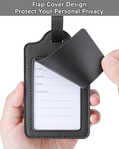 Teskyer Luggage Tags for Suitcases, TSA Approved with Privacy Protection Cover, Premium Faux Leather Bag Tags for Travel - 2 Pack, Black3