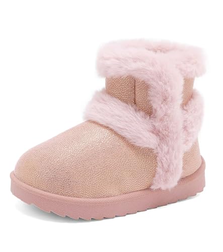 Image of Cubufly Toddler Little Girls Boots Warm Winter Kids Ankle Fur Lined Snow Shoes Non-Slip