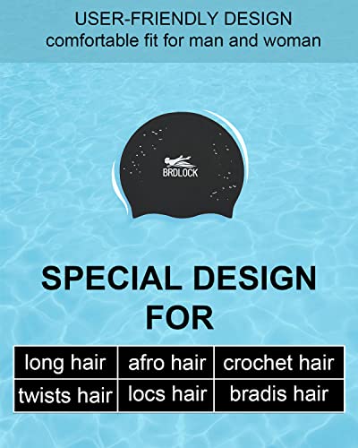 Brdlock Kids Swim Caps For Long Hair, Silicone Swim Cap For Girls Boys Kids Teens With Long Hair, Waterproof Swimming Cap Design For Afro Hair/Curly Hair/Long Hair Extensions (Black, Medium) #TOP3