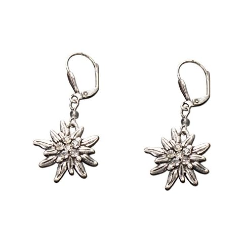 Traditional Jewellery, Earrings Rhinestone-Edelweiss (Clear). Ladies Oktoberfest Dirndl, Edelweiss Earrings Cover