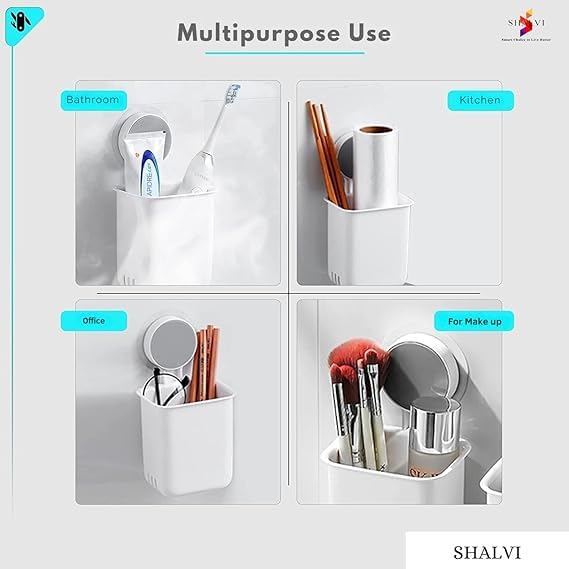 COOKVITA Toothbrush Holders for Bathroom (Pack of 2), Plastic Wall Mounted Self Adhesive, Toothbrush Holder/Toothbrush Holders for Toothbrushes, Toothpaste, Shaver, Razor & Brush Holder | White 1