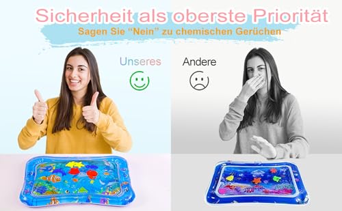 Wassermatte Baby BPA Frei I ENCOVY Wasserspielmatte Aqua Matte Wasser Baby I Aufblasbares Bauchzeit Babymatte Spielzeug ab 3, 6, 9 Monate I Babyspielzeug Bauchlage Spielmatte befüllbar Matt,66x50cm
