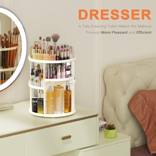 Auxmir Make Up Organizer mit 9 Einstellbaren Stufen, 360° Drehbar Schminktisch Kosmetik Organizer, Extra Größer Verbessert Schmink Organizer Skincare für Dresser Schlafzimmer Badezimmer, Weiß