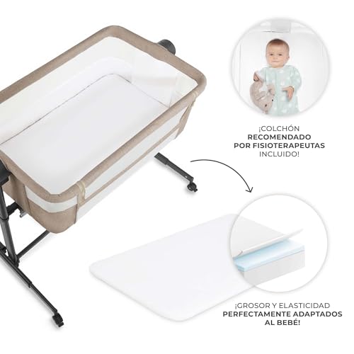 Miniatura 7 de Kinderkraft Nestee Up 2 Cuna Colecho Para Bebé Con Colchón, Cuna De Cabecera, Fácil Ajuste De Cama De Padres, Ajuste De Altura, Buena Circulación De Aire, Ruedas Transportarás, Beige