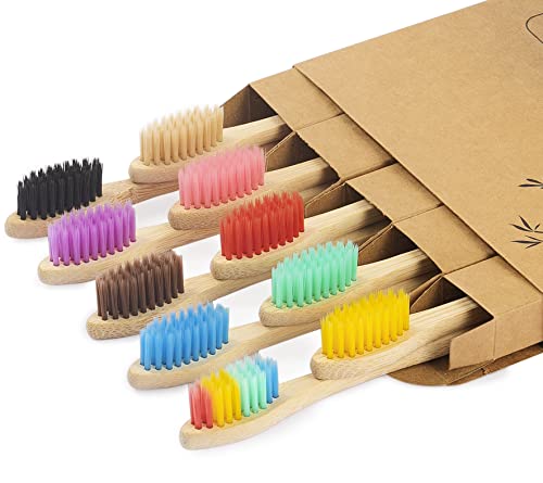 NUDUKO Biodegradable Bamboo Toothbrushes, 10 Piece...