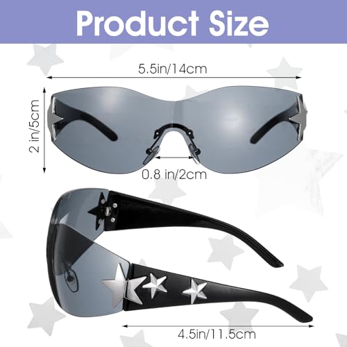 Y2K Sunglasses for Women Men Trendy Shield Wrap Around Sun Glasses Large Rimless Star Sunglasses2