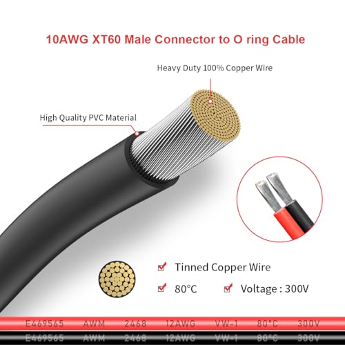 ELFCULB XT60 to O Ring Terminal Cable, 10AWG XT60 Male to O Ring Connector Cable with Tinned Pure Wire for RC Battery Solar Portable Power Power Station and Solar Panel(10FT) by ELFCULB - Image 3