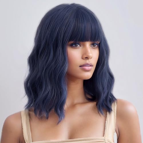image for VCKOVCKO Short Bob Wigs - Wavy Synthetic Cosplay Wig, Pastel Royal Blu