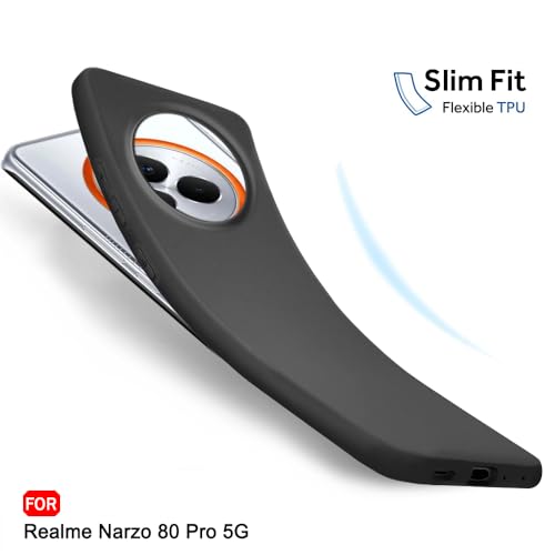 Image of TheGiftKart Sleek Back Cover Case for Realme Narzo 80 Pro 5G | Slim Fit Protective Design | Slim Fit Protective Design | Camera Protection Bump | Soft Silicon Back Cover Case (Silicone, Black)