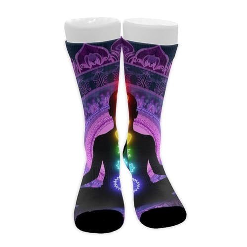 VAFZASC Men's Casual Novelty Dress Socks All Seasons Outdoor/Hiking/Running Crew Socks Compatible with Seven Chakra Yoga Meditation Lotus Purple Mandala