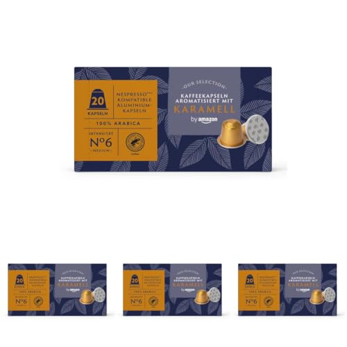 by Amazon Cápsulas de Aluminio de Café Sabor Caramelo Compatibles con Nespresso, 20 Unidades (1 Paquete de 80), Certificadas por Rainforest Alliance