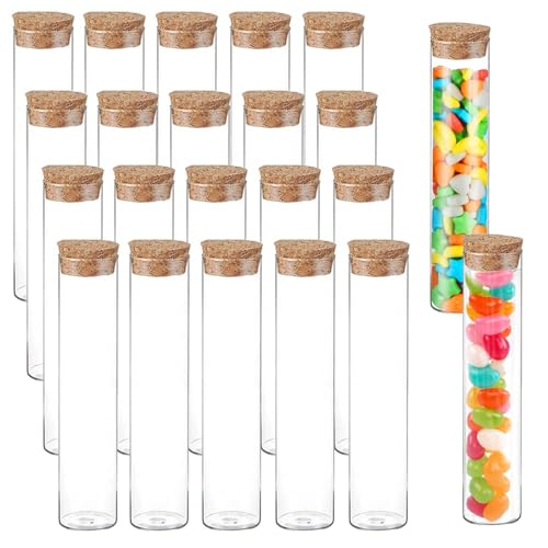 20 Pièces 30ML Tube a Essai Verre, Bouchons en Liège Bocaux, Mini Bouteilles en Verre, Clair Tubes à Essai en Verres, Souhaitant Bouteille, pour Bonbons,...