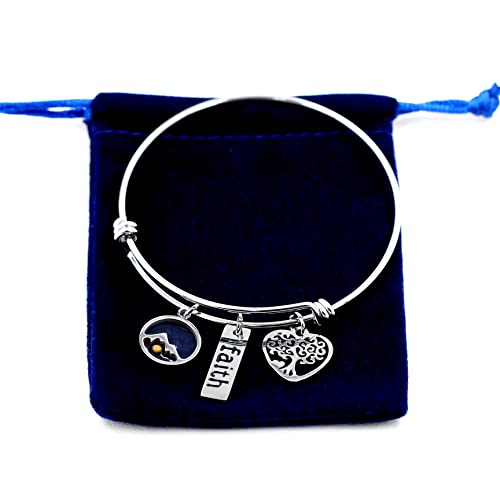 Image of Uloveido Stainless Steel Tree of Life Bangle Mustard Seed Pendant Faith Cuff Bracelet Gifts for Women Teen-Girls Y639
