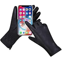 MGGM collection Guantes de cuero para mujer Pantalla táctil con forro de cachemira Guantes de conducción de piel de oveja cálidos de invierno,Negro,S